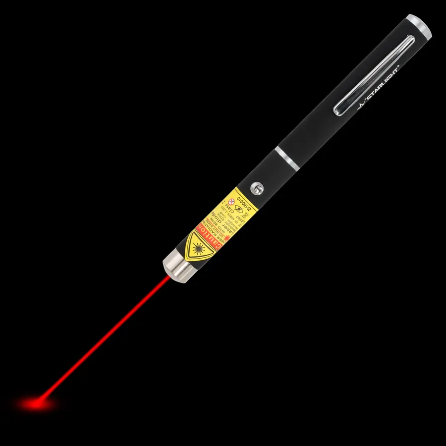 Red laser pen M1 with visible laser beam in the dark